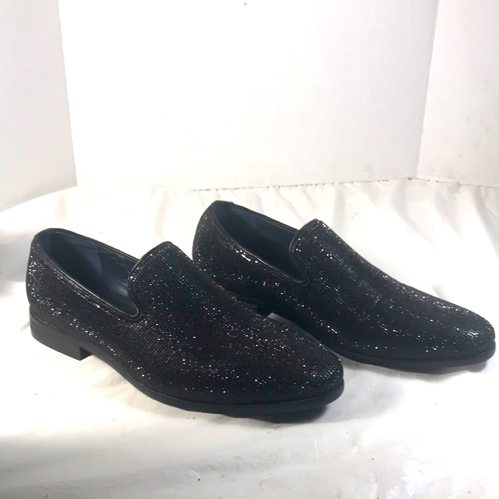 Jump New York Jewel J75 Men's Black Crystal Slip On Dress Lux Loafers Shoes